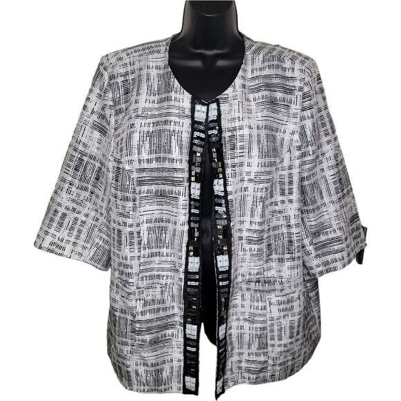 Maggie Barnes beaded & sequin open front blazer jacket 0x (14/16w) - Picture 1 of 6